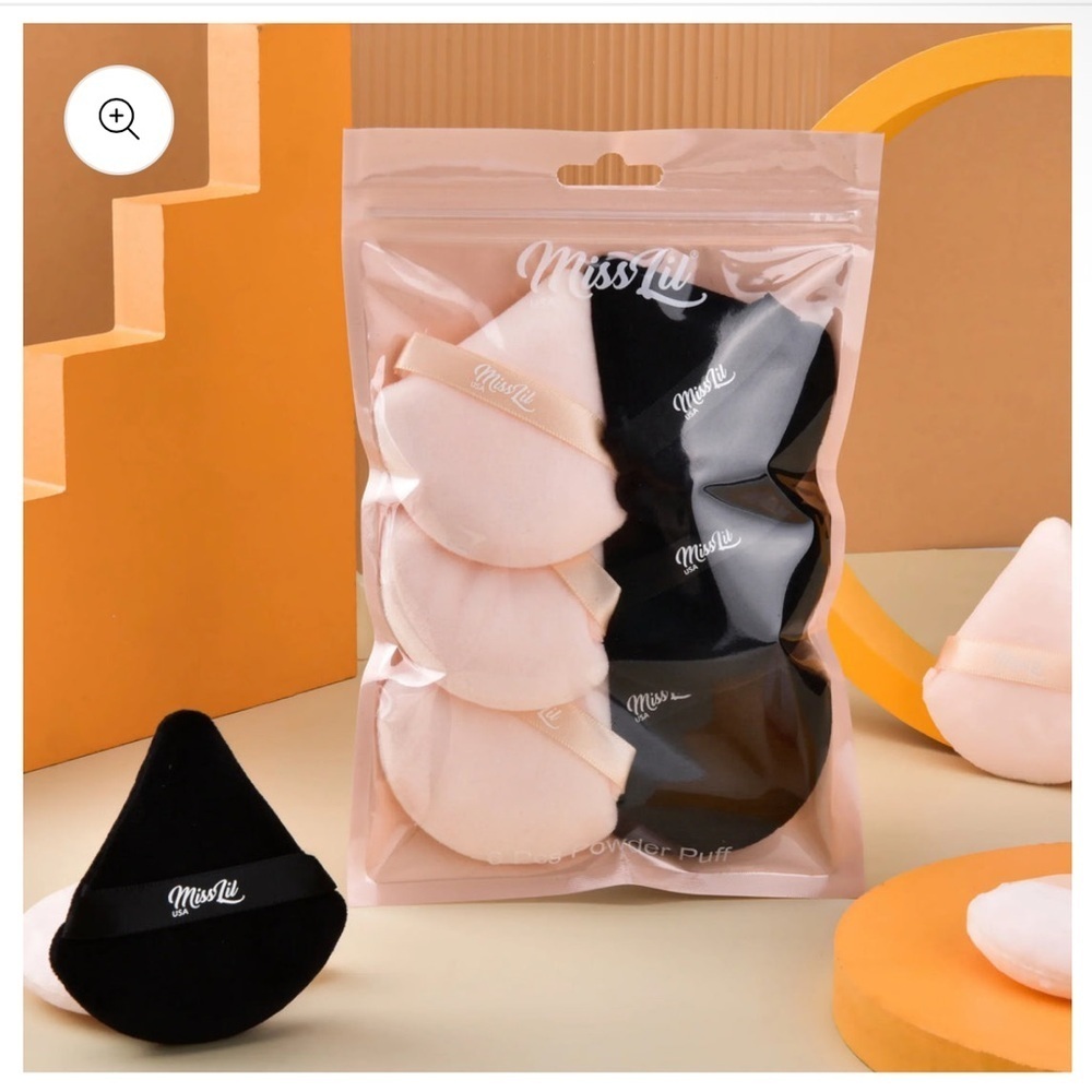 Miss Lil Powder Puff Set | 6pc Beige & Black Velour Makeup Puffs |‎ NWT